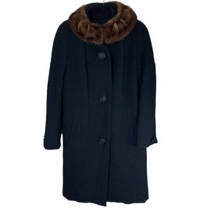 Vintage Fur Neck Black Textured Jacket XL